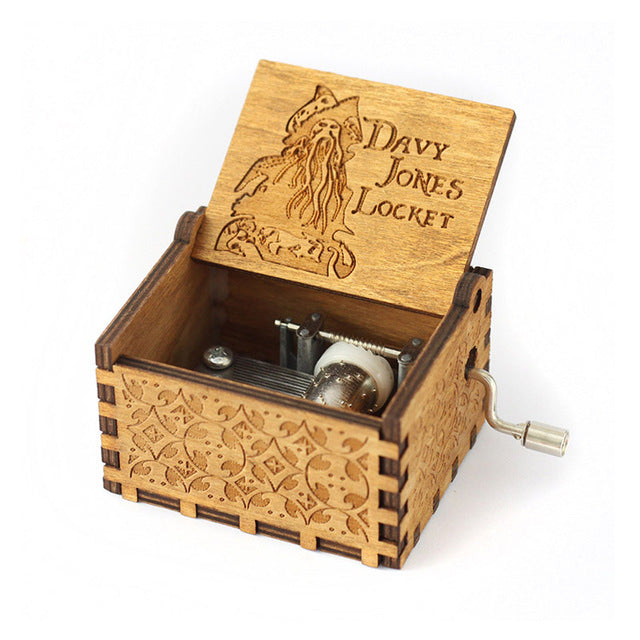 ENGRAVED WOODEN MUSIC BOX DAVY JONES LOCKET